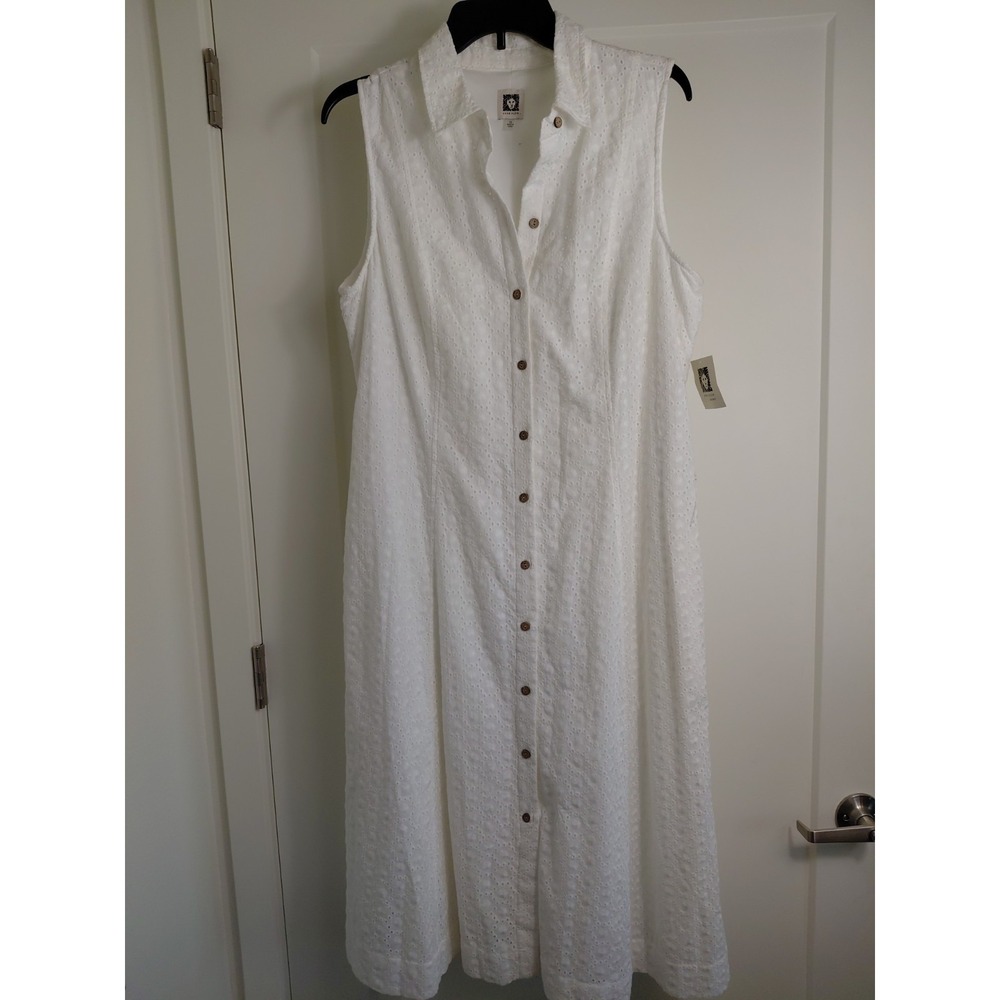 Anne Klein Women's Midi Button Down Sleeveless Dress Size 16 White NWT Org $129